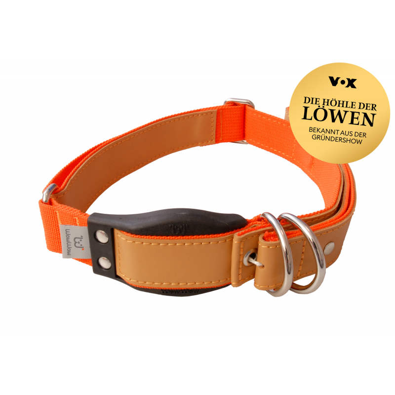 WowWow Hundehalsband mit integrierter Leine Leder Ockergelb L 51-70cm Halsumfang