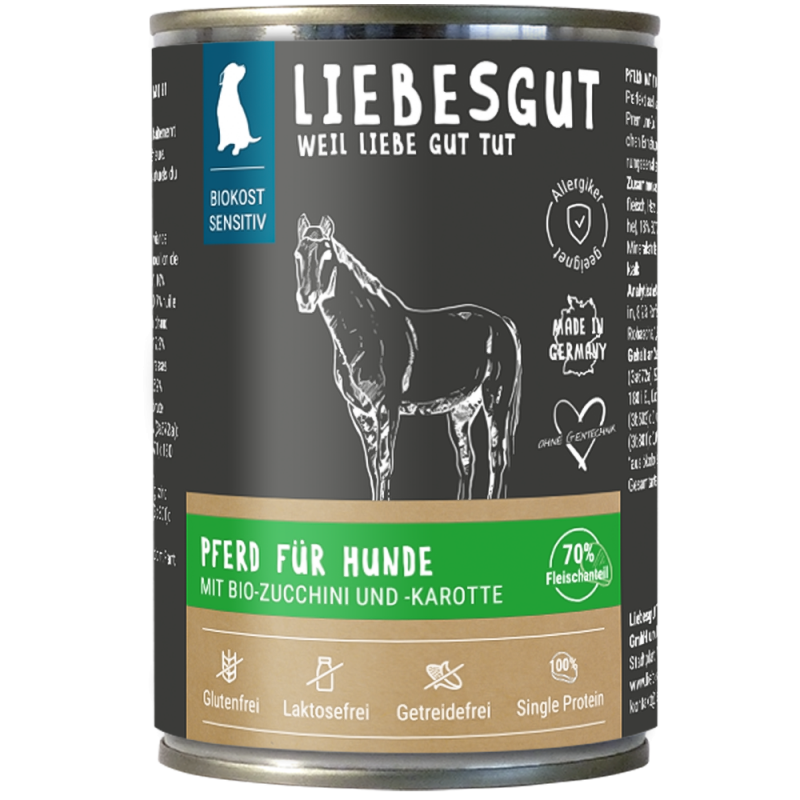 Liebesgut Hundenassfutter Pferd mit Bio-Zucchini und Bio-Karotte 400g