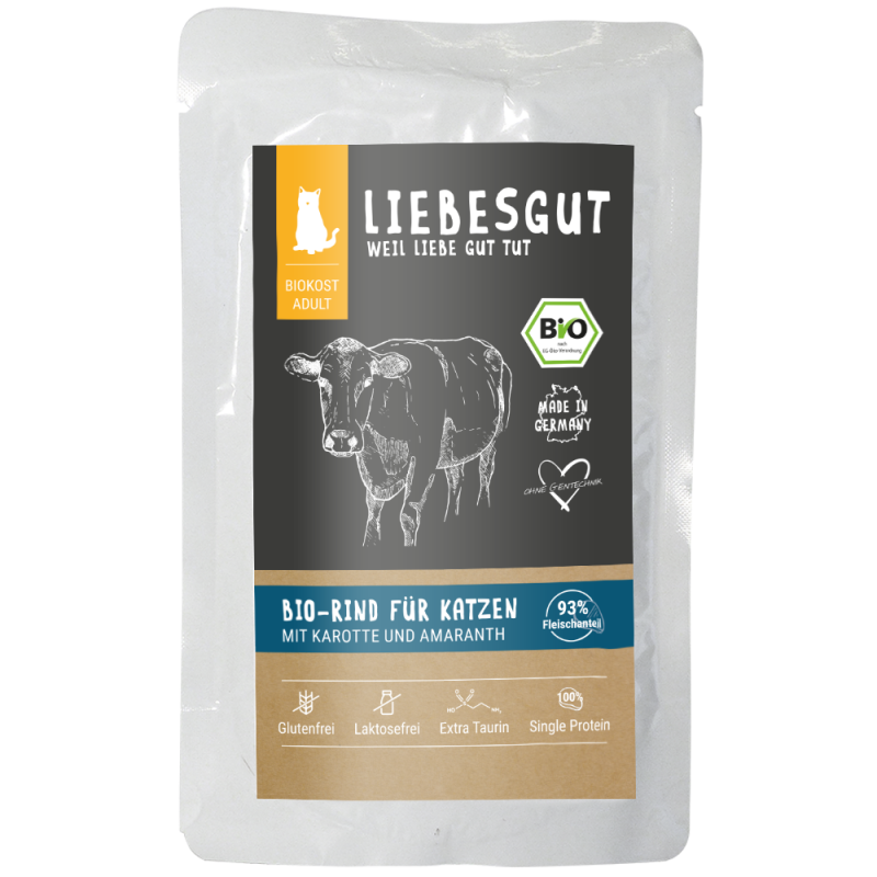 Liebesgut Katzennassfutter Bio Rind mit Karotte und Amaranth 100g