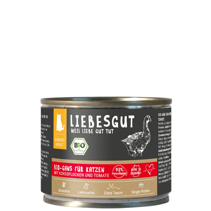 Liebesgut Katzennassfutter Bio Gans mit Kokos und Tomate 100g