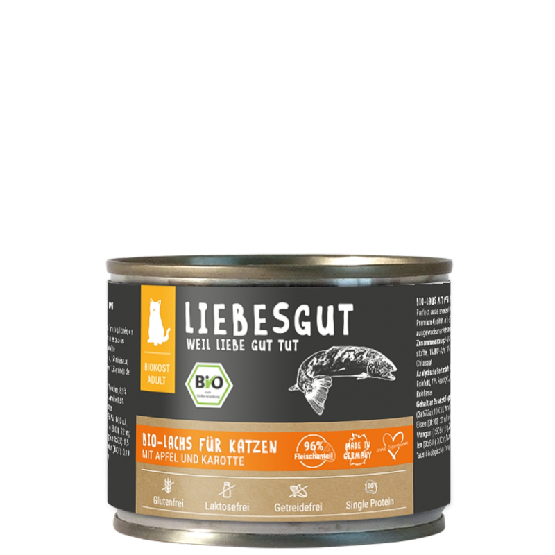 Liebesgut Katzennassfutter Bio Lachs mit Obst und Karotte 100g