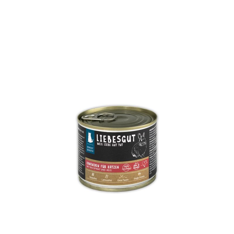 Liebesgut Katzennassfutter Sensitiv Kaninchen mit Spinat und Reis 100g