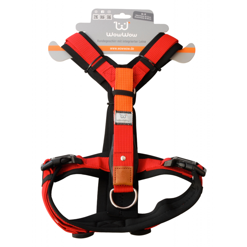 WowWow Hundegeschirr mit integrierter Leine Harness Rot S - Brustumfang 44-68 cm / Halsumfang 34-55 cm