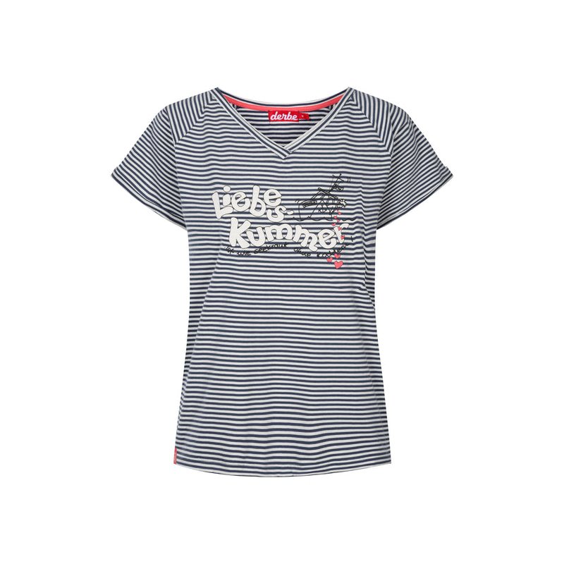 Derbe Damen T-Shirt Liebeskummer_striped Dunkelblau S