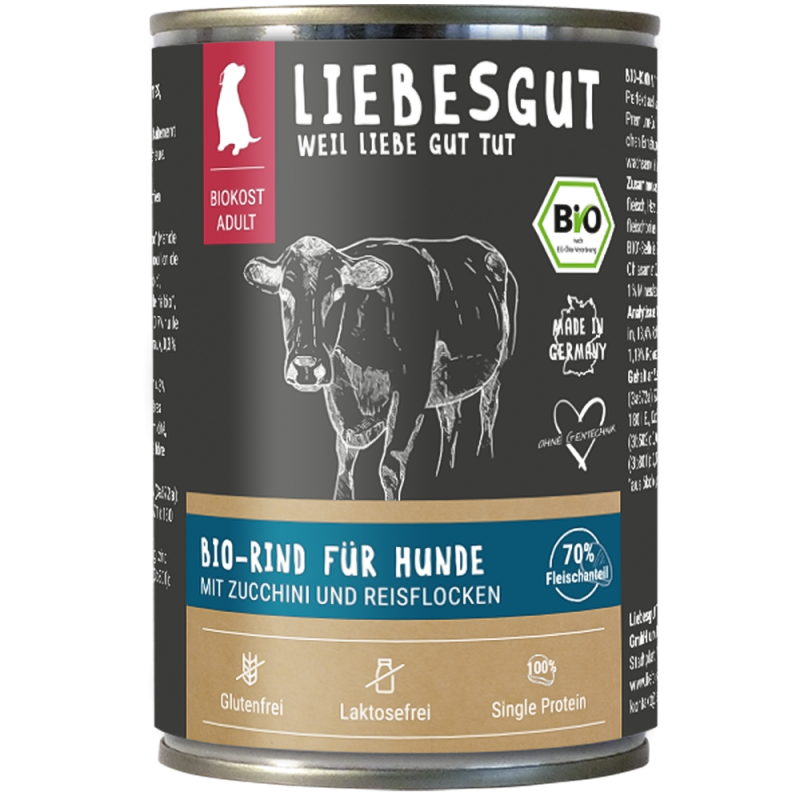 Liebesgut Hundenassfutter Bio Rind mit Zucchini und Reisflocken 200g