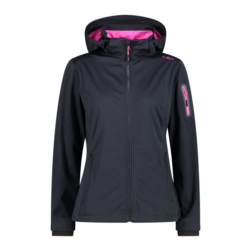 CMP Damen Jacke aus Light Softshell mit abnehmbarer Kapuze Schwarz 34