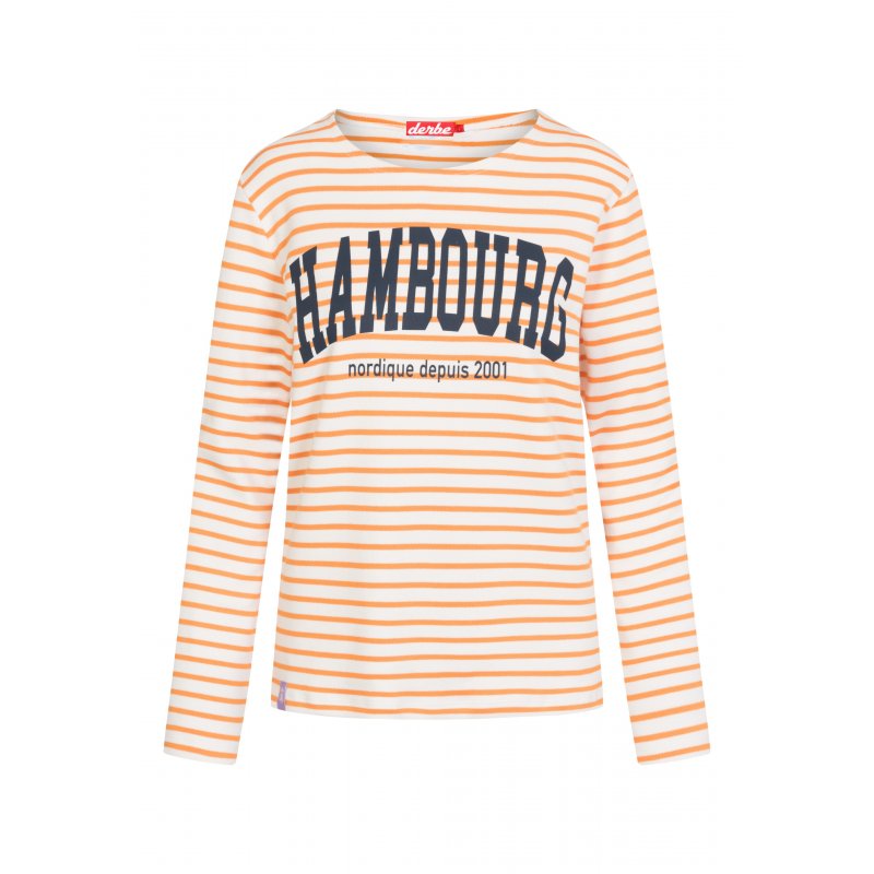 Derbe Damen Langarmshirt Hambourg Striped Off White/Gelborange XS