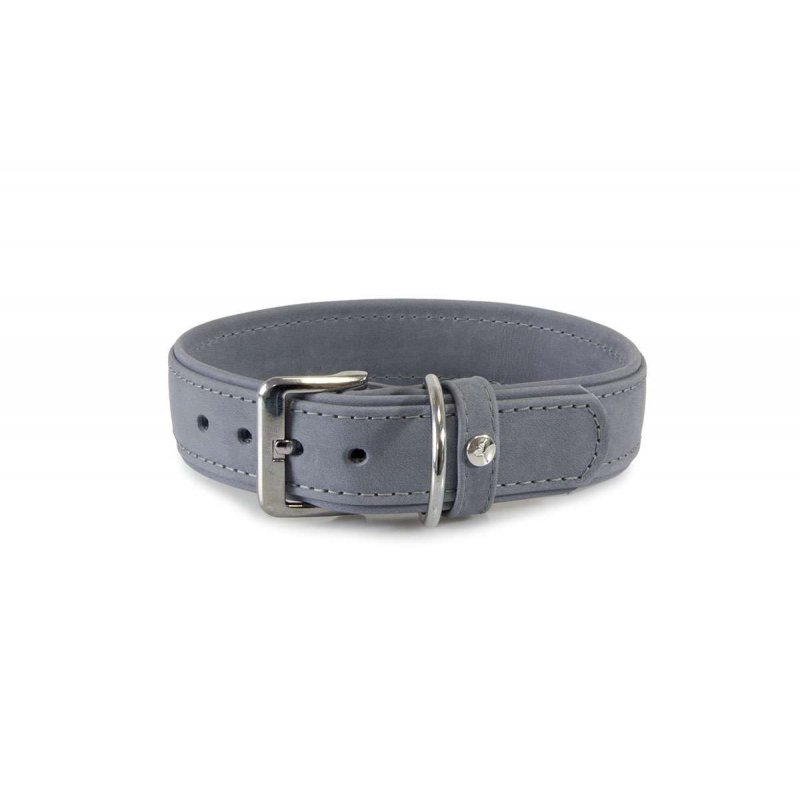 Das Lederband Hundehalsband Boston Grau B 25 mm / L 45 cm