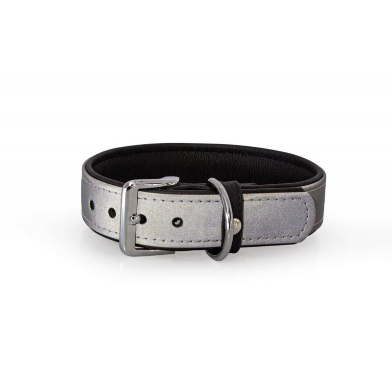 Das Lederband Hundehalsband Oslo Silber reflective B 20 mm / L 40 cm