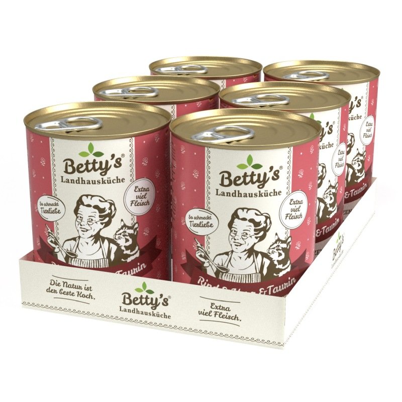 Betty's Landhausküche Katzenfutter Rind & Herz 6x 400g