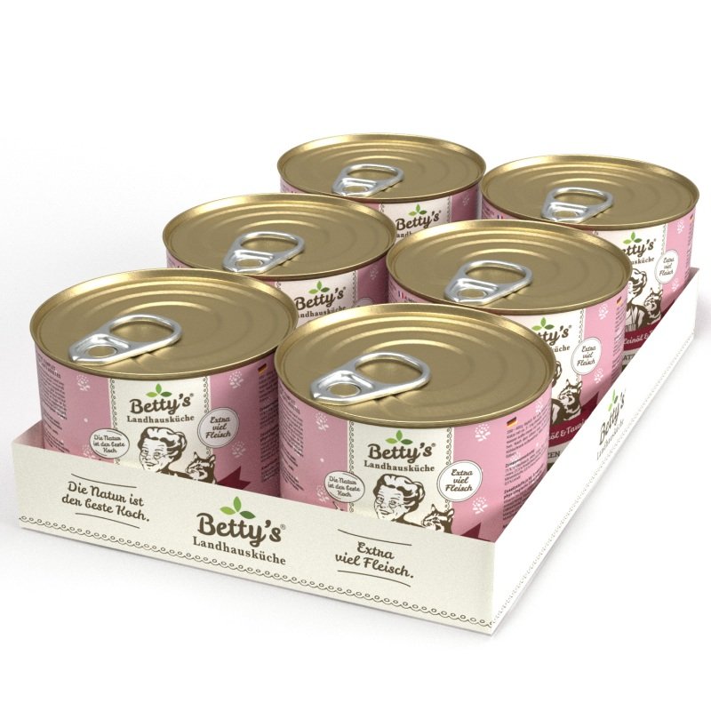 Betty's Landhausküche Katzenfutter Rind pur mit Leinöl 6x 200g