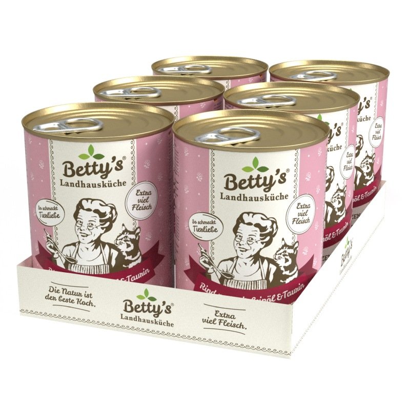 Betty's Landhausküche Katzenfutter Rind pur mit Leinöl 6x 400g