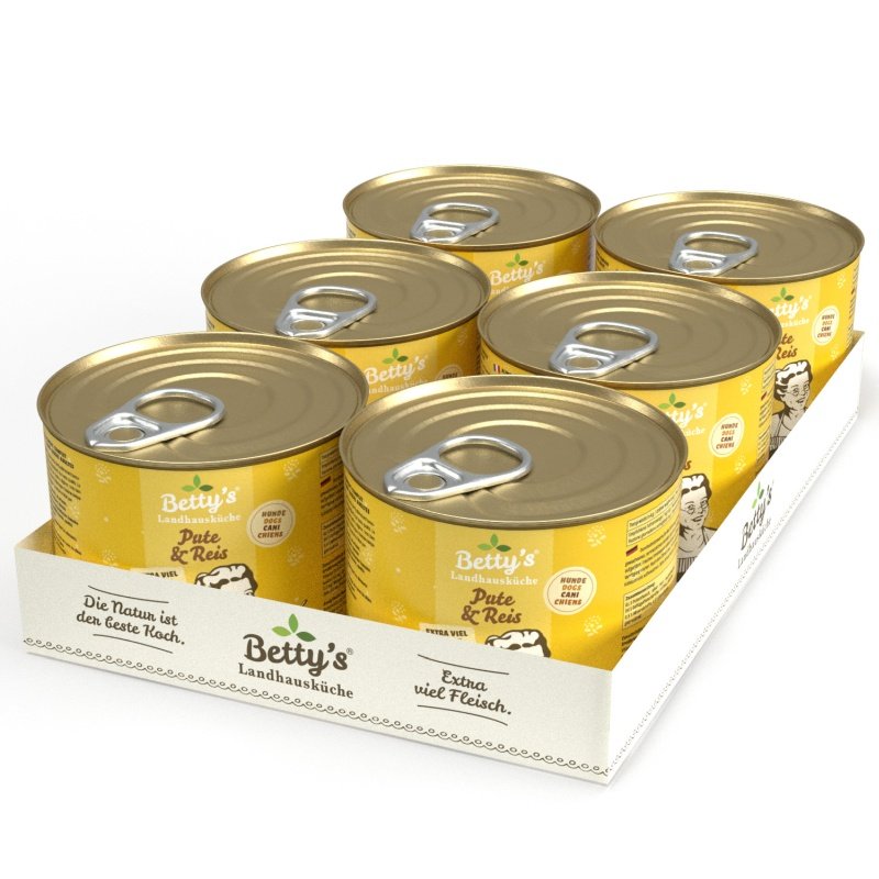 Betty`s Landhausküche Hundefutter Pute & Reis 6x 200g