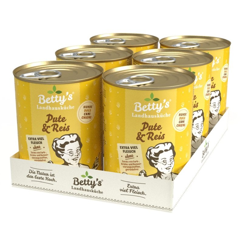 Betty`s Landhausküche Hundefutter Pute & Reis 6x 400g