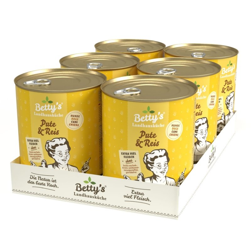 Betty`s Landhausküche Hundefutter Pute & Reis 6x 800g