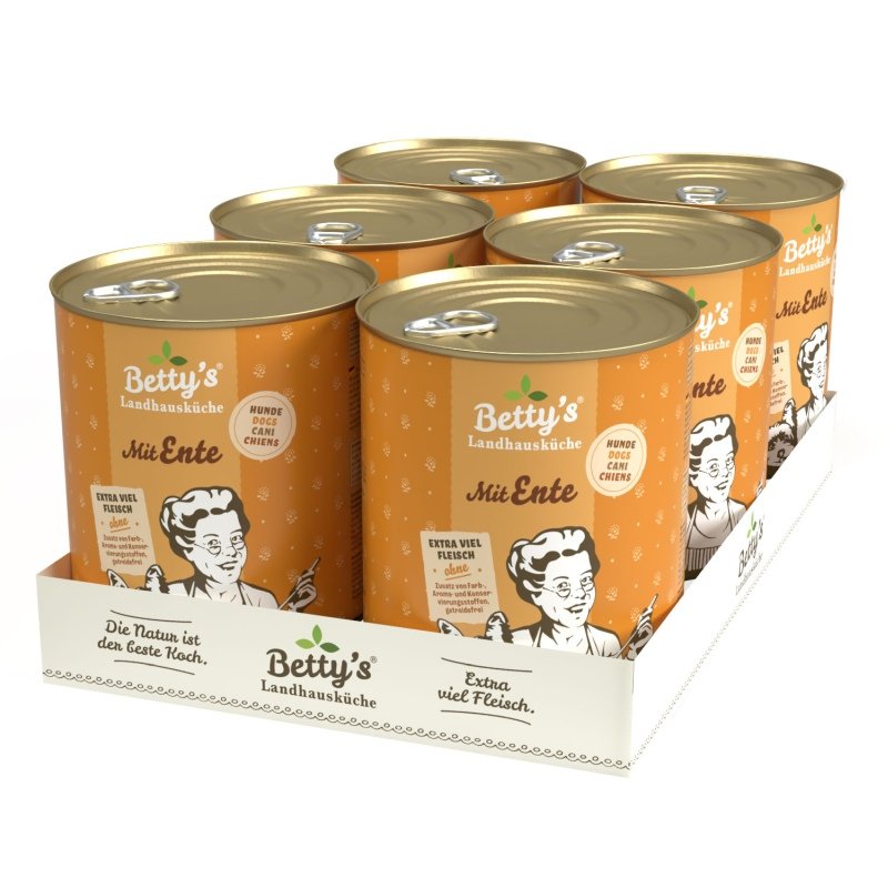 Betty`s Landhausküche Hundefutter mit Ente 6x 800g