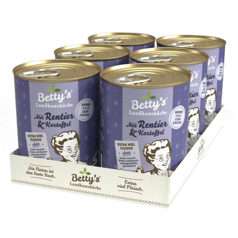 Betty´s Landhausküche Hundefutter Rentier mit Kartoffel 6x 400g