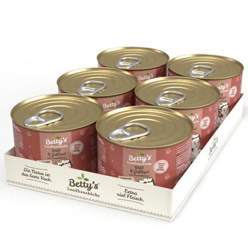 Betty´s Landhausküche Hundefutter Geflügel & Wild mit Preiselbeeren 6x 200g