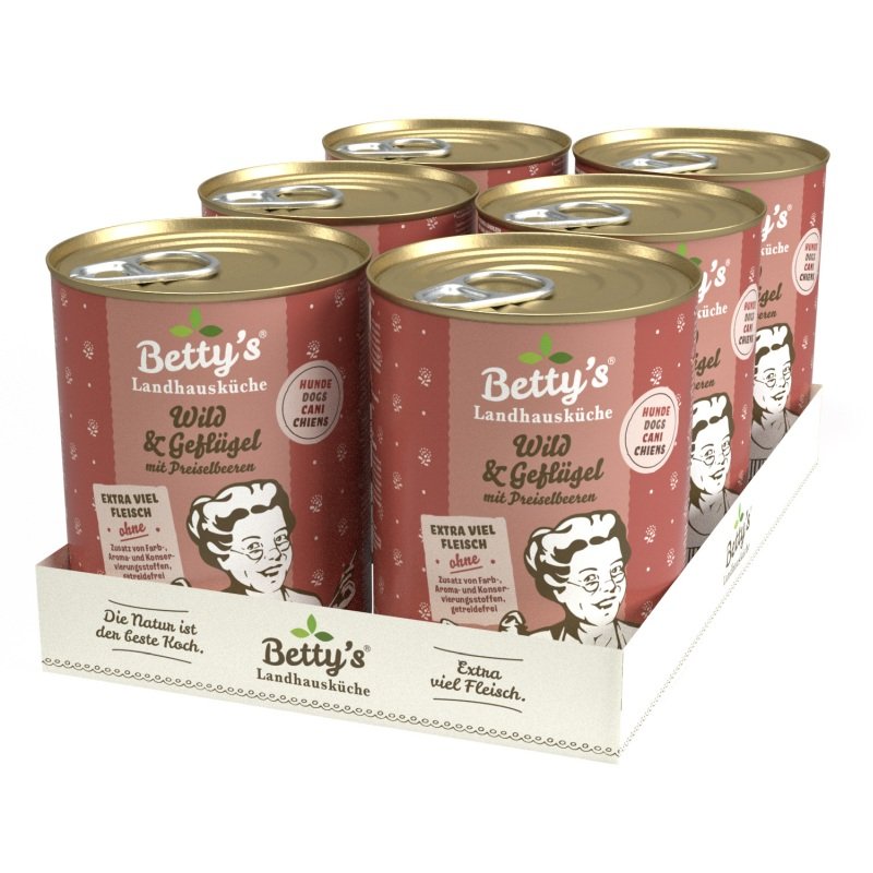 Betty´s Landhausküche Hundefutter Geflügel & Wild mit Preiselbeeren 6x 400g