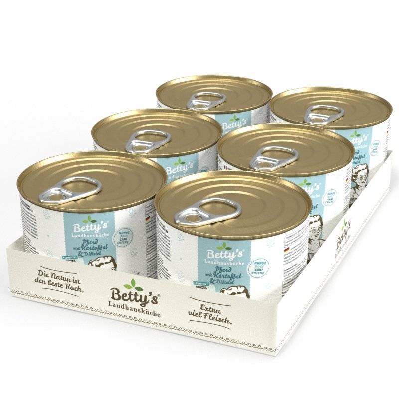 Betty´s Landhausküche Hundefutter Pferd mit Kartoffel & Distelöl 6x 200g