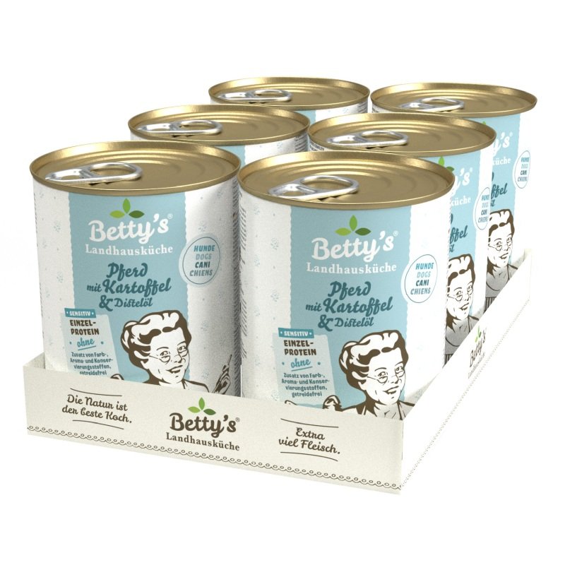 Betty´s Landhausküche Hundefutter Pferd mit Kartoffel & Distelöl 6x 400g