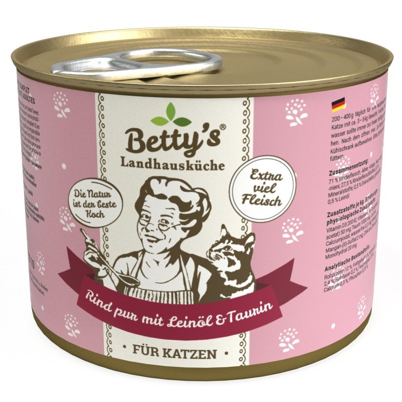 Betty's Landhausküche Katzenfutter Rind pur mit Leinöl 1x 200g