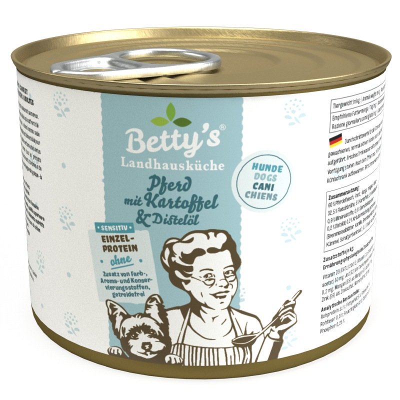 Betty´s Landhausküche Hundefutter Pferd mit Kartoffel & Distelöl 1x 200g