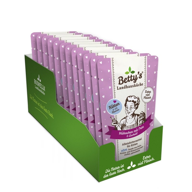 Betty's Landhausküche Kitten Frischebeutel Hühnchen mit Pute 12 x 100g