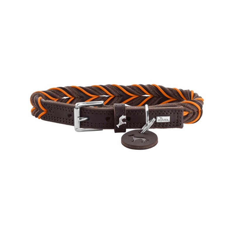 Hunter Hunde Halsband Solid Education Cord Dunkelbraun/Orange 40/S