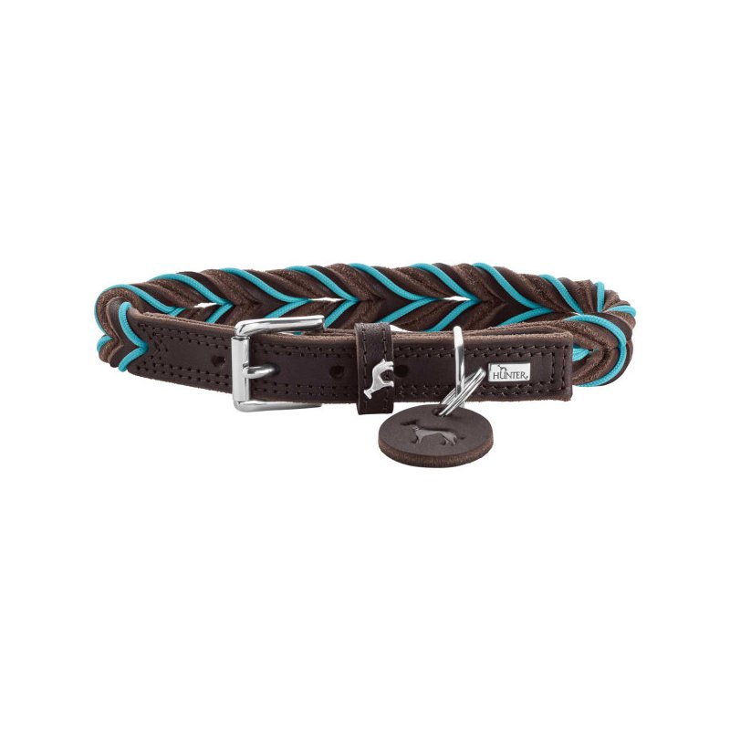 Hunter Hunde Halsband Solid Education Cord Dunkelbraun/Türkis 55/M