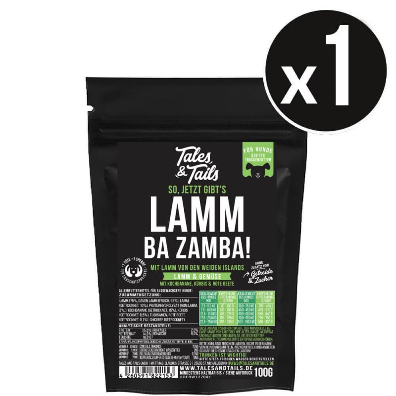 Tales & Tails Hundetrockenfutter LammBa Zamba Probe 100g