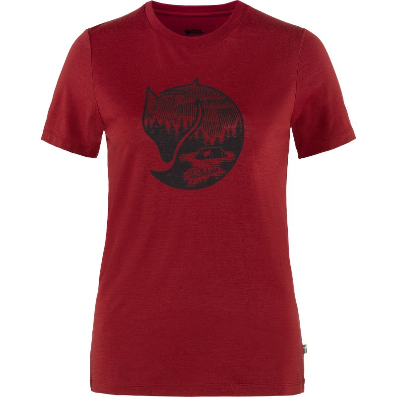 Fjällräven Damen T-Shirt Abisko Wool Fox Pomegranate Rot - Navy XXS