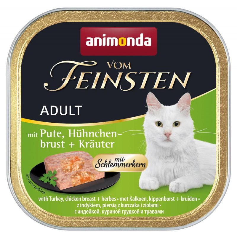 Animonda Katzen Nassfutter Vom Feinsten Adult Schlemmerkern mit Pute, Hähnchenbrust + Kräutern 100 g