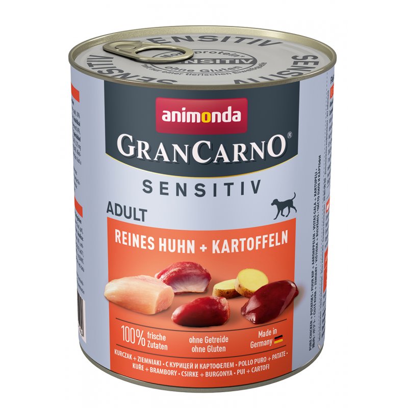 Animonda Hunde Nassfutter GranCarno Sensitiv Adult Reines Huhn + Kartoffeln 800 g