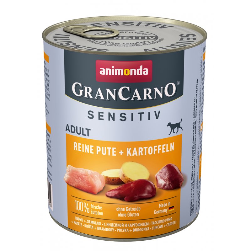 Animonda Hunde Nassfutter GranCarno Sensitiv Adult Reine Pute + Kartoffeln 800 g