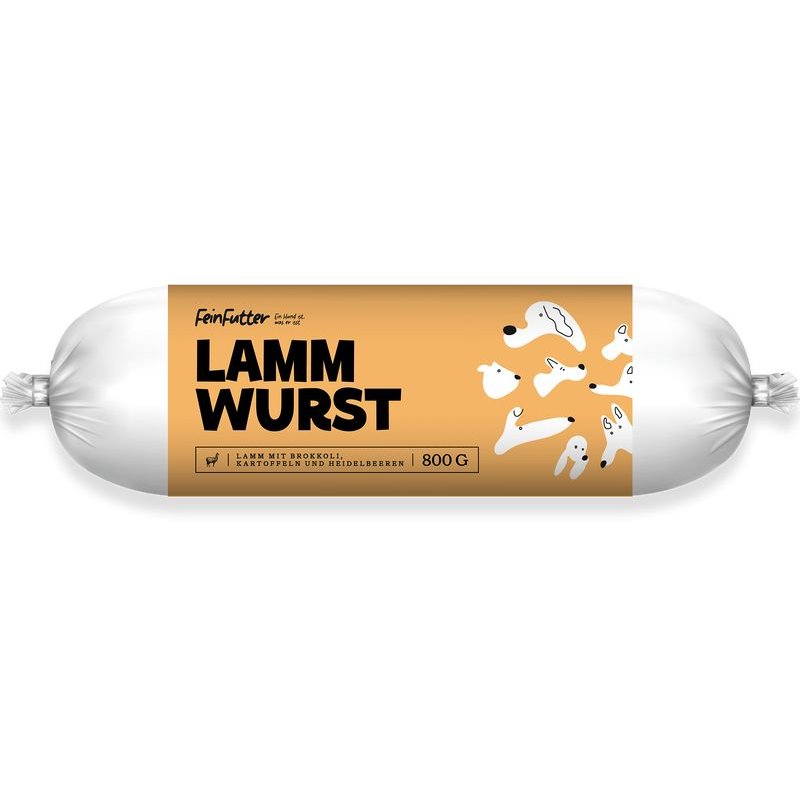 Feinfutter Hundewurst - Lamm mit Brokkoli, Kartoffel, Heidelbeere 800g