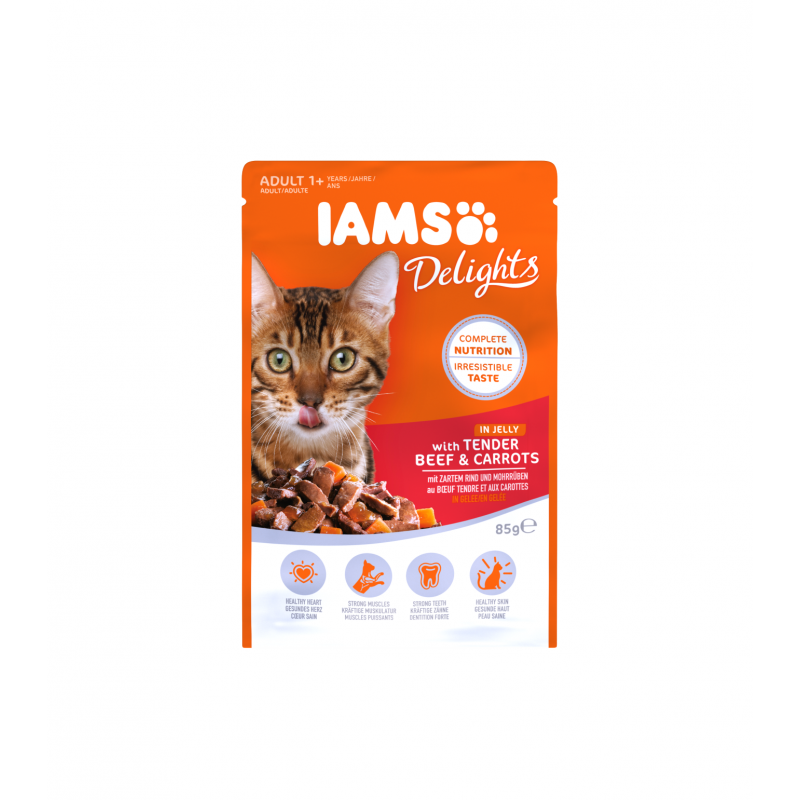 IAMS Delights Katzennassfutter mit wildem Thunfisch und Hering in Gelee 85g