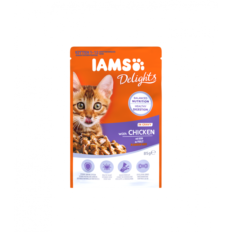 IAMS Delights Kittennassfutter mit viel frischem Huhn in Sauce 85g