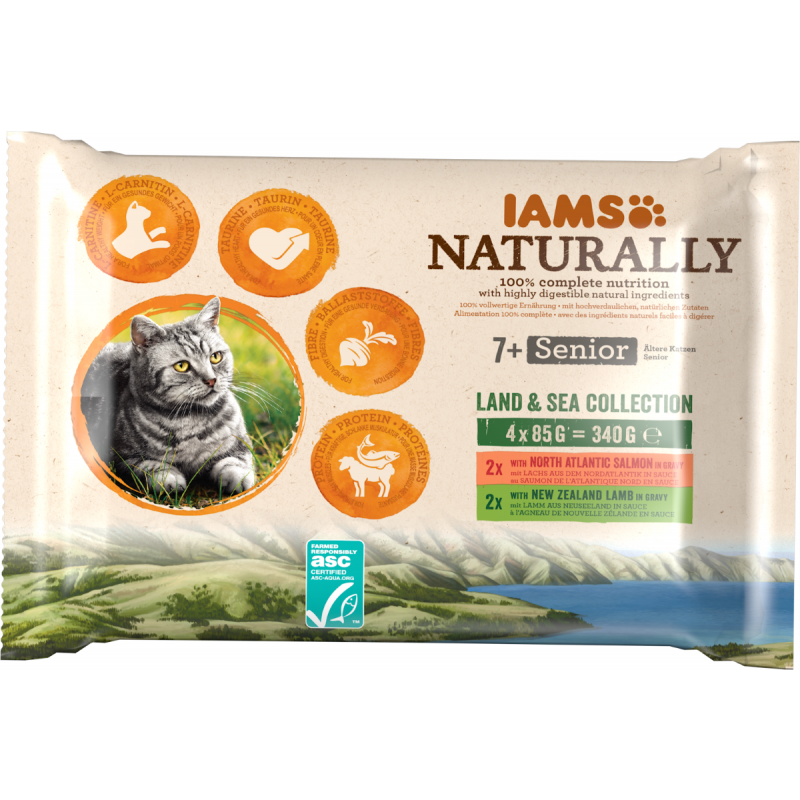 IAMS Naturally Katzennassfutter Senior Land & See Kollektion 4x85g