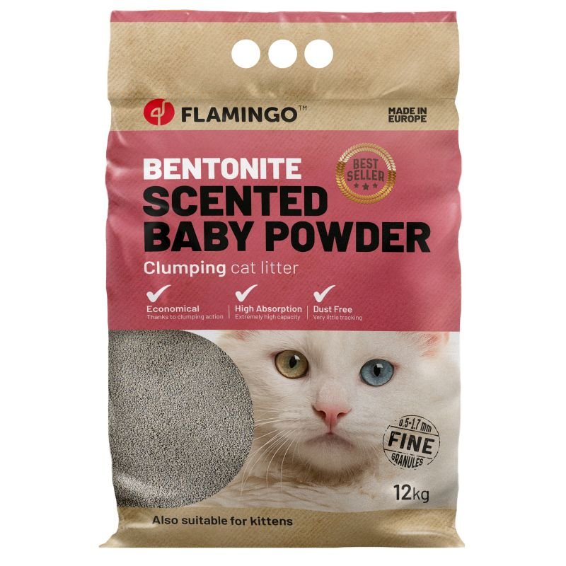 Flamingo Katzenstreu Bentonit mit Babypuder fein 12kg