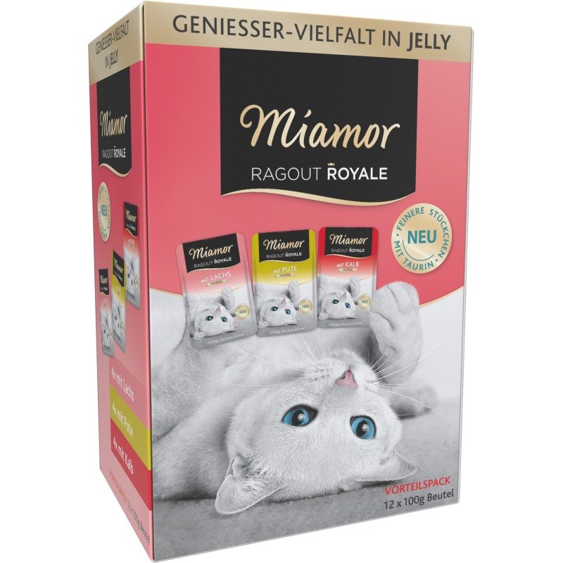 Miamor Katzen Nassfutter Frischebeutel Ragout Royale in Jelly Multipack Pute / Lachs / Kalb 12x100g