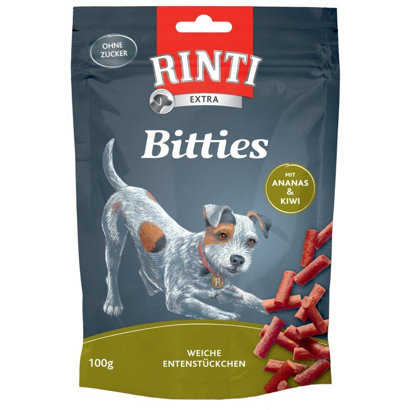 Rinti Hunde Snacks Beutel Bitties 100g Ente mit Ananas & Kiwi