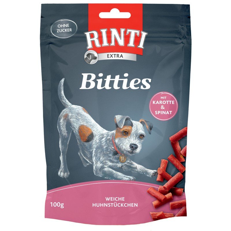 Rinti Hunde Snacks Beutel Bitties 100g Huhn mit Karotten & Spinat