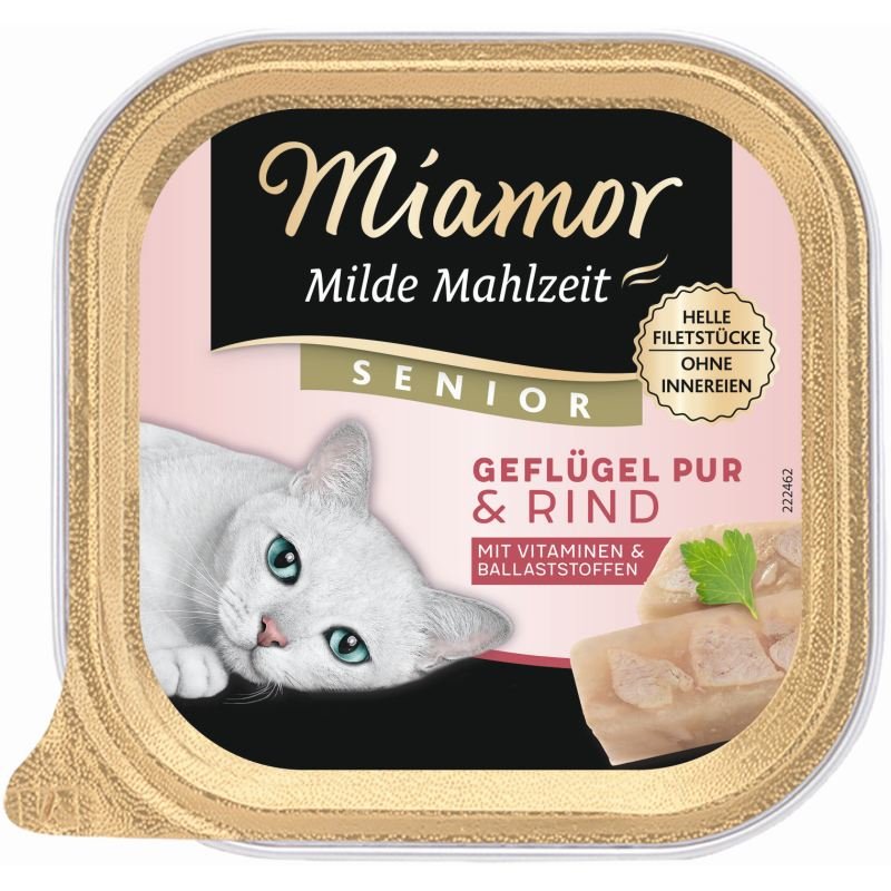 Miamor Katzen Nassfutter Schale Milde Mahlzeit Senior 100g Geflügel pur & Rind