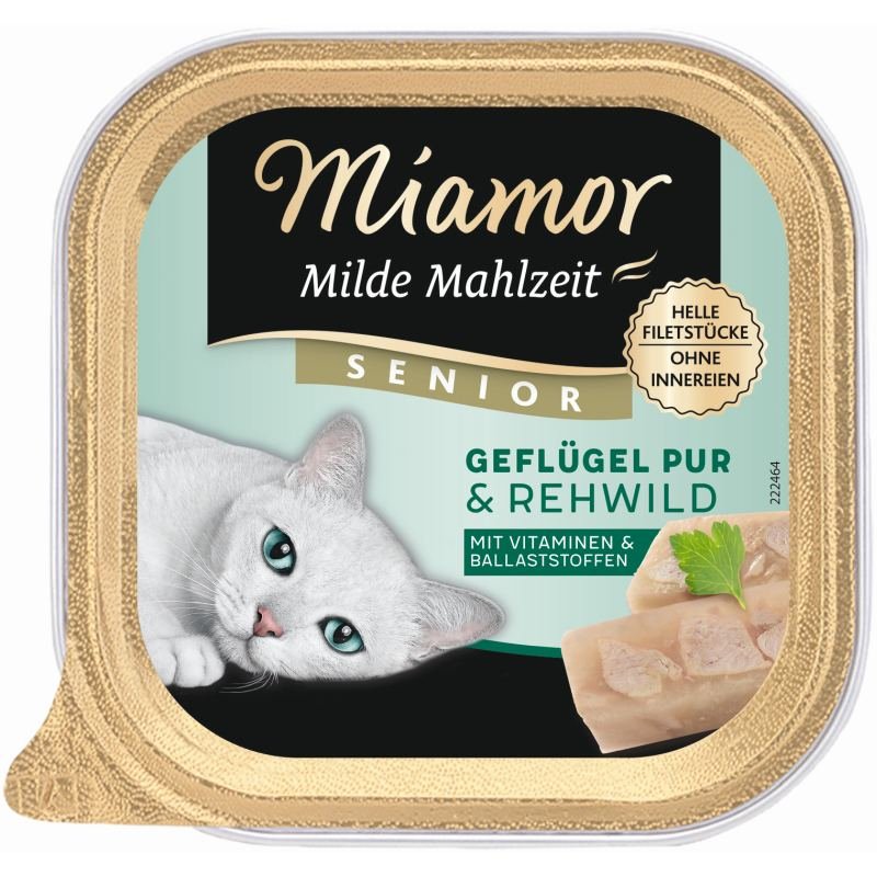 Miamor Katzen Nassfutter Schale Milde Mahlzeit Senior 100g Geflügel pur & Rehwild