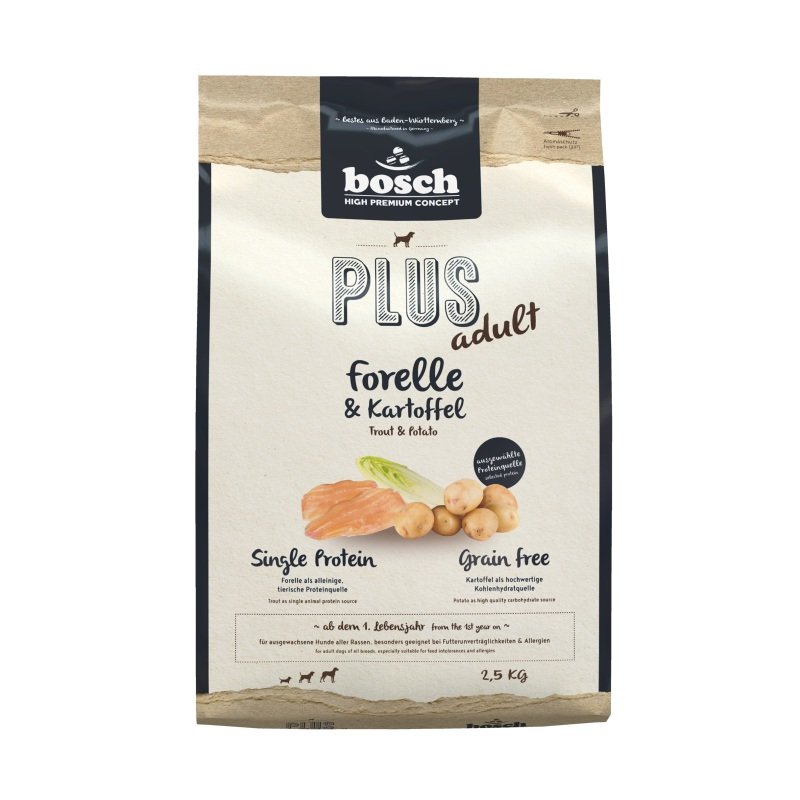 Bosch Hunde Trockenfutter PLUS Adult Forelle & Kartoffel 4x2,5kg