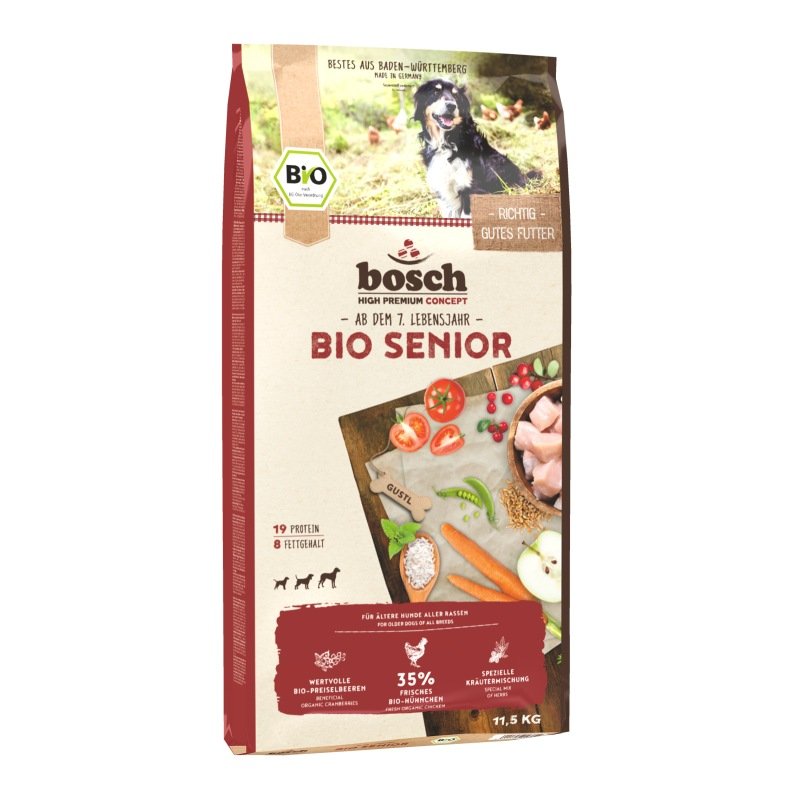 Bosch Hunde Trockenfutter Bio Senior Hühnchen & Preiselbeere 11,5kg