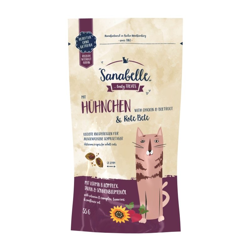 Sanabelle Katzen Snack Adult Knusperkissen Huhn & Rote Beete 8 x 55 g