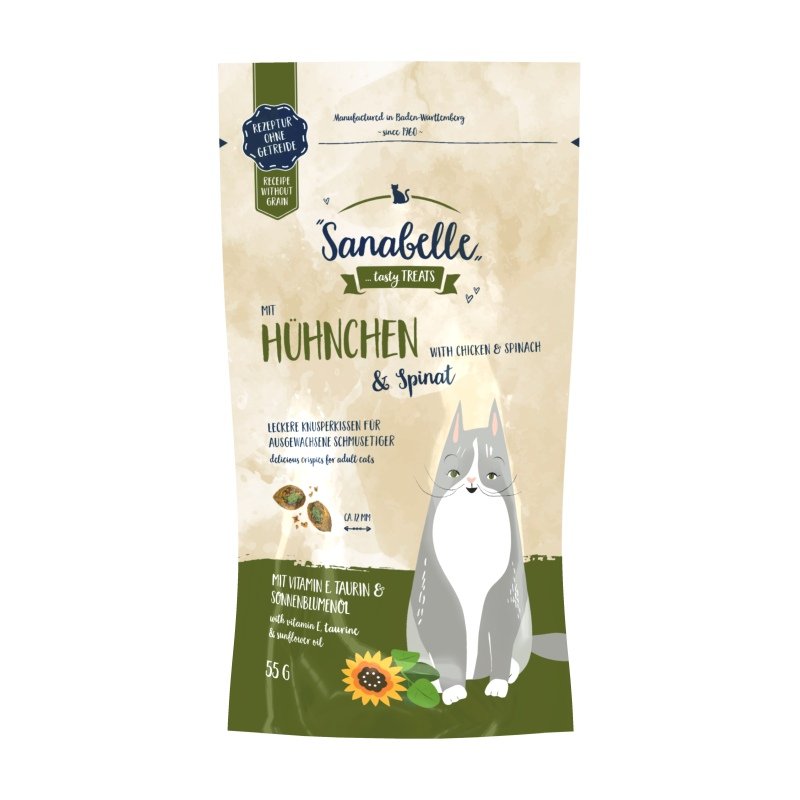 Sanabelle Katzen Snack Adult Knusperkissen Huhn & Spinat 20 x 55 g