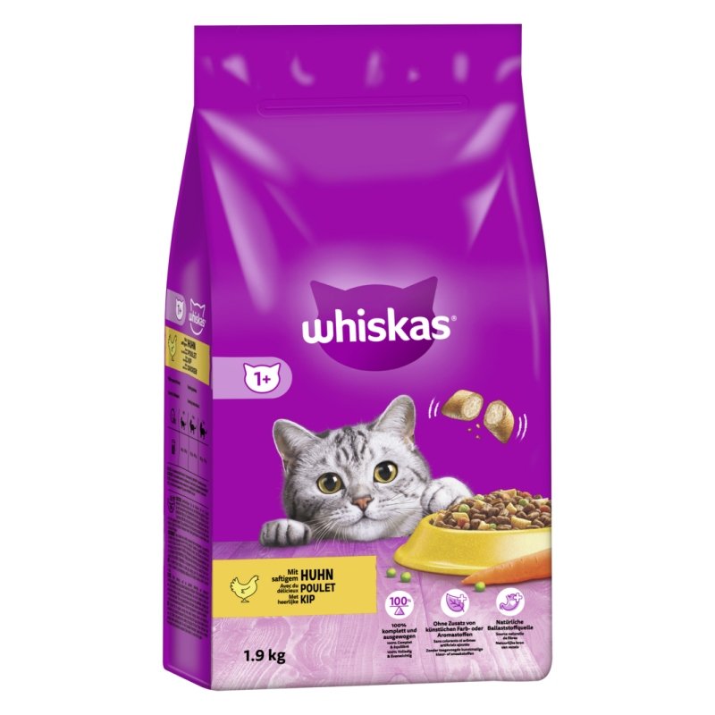 Whiskas Katzen Trockenfutter Adult 1+ Huhn 6 x 1,9 kg